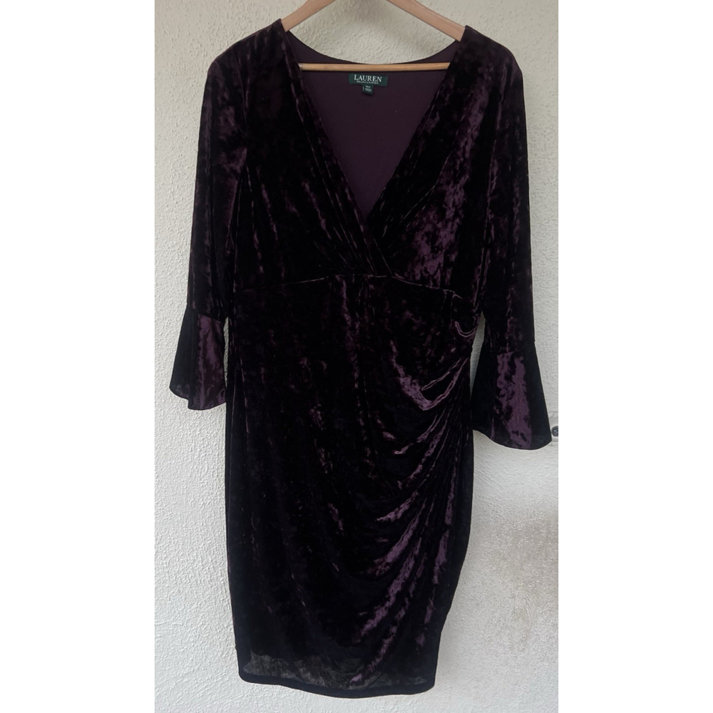 Lauren Ralph Lauren Velvet Crushed Dress Bell Sleeves Stretch Whimisgoth Witch